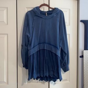 Free People Blue sweatshirt with lace/ ruffle bottom